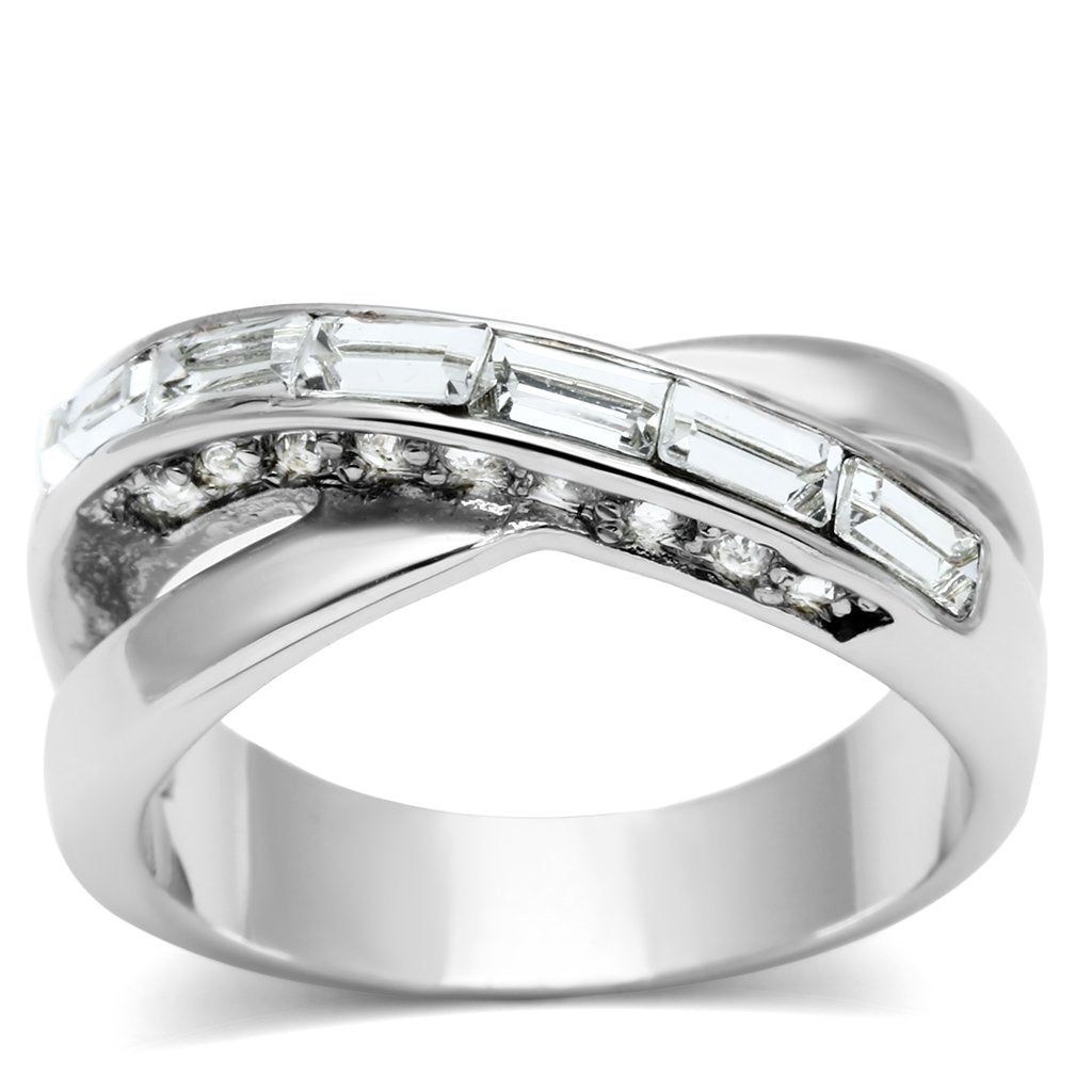 MA3W269 - Rhodium Brass Ring with Top Grade Crystal  in Clear