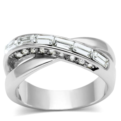 MA3W269 - Rhodium Brass Ring with Top Grade Crystal  in Clear