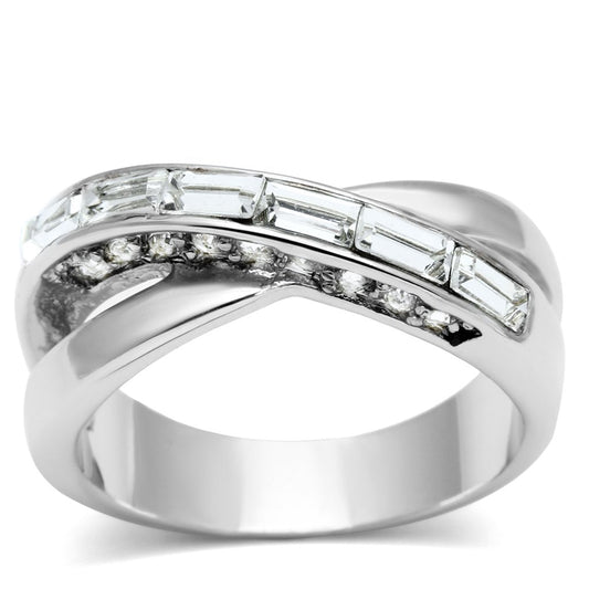 MA3W269 - Rhodium Brass Ring with Top Grade Crystal  in Clear