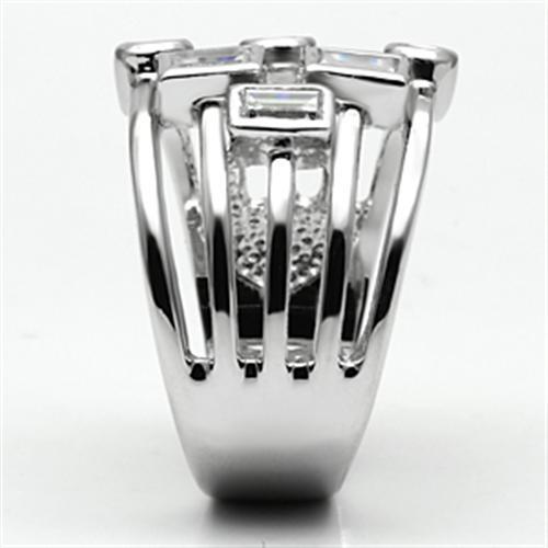 MA3W271 - Rhodium Brass Ring with AAA Grade CZ  in Clear