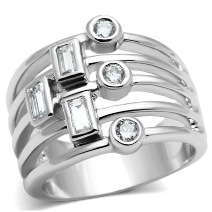 MA3W271 - Rhodium Brass Ring with AAA Grade CZ  in Clear