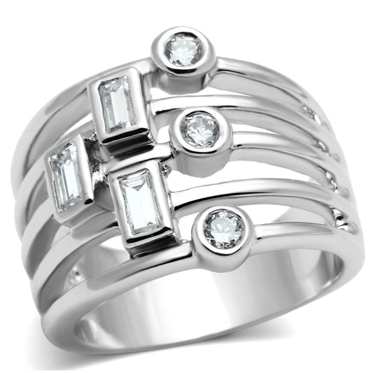 MA3W271 - Rhodium Brass Ring with AAA Grade CZ  in Clear