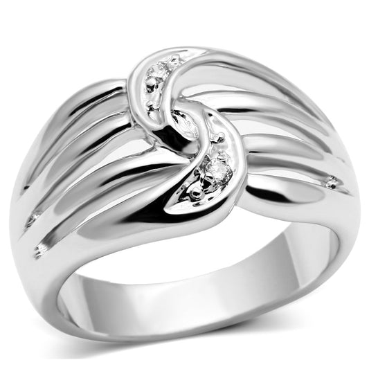 MA3W272 - Rhodium Brass Ring with AAA Grade CZ  in Clear