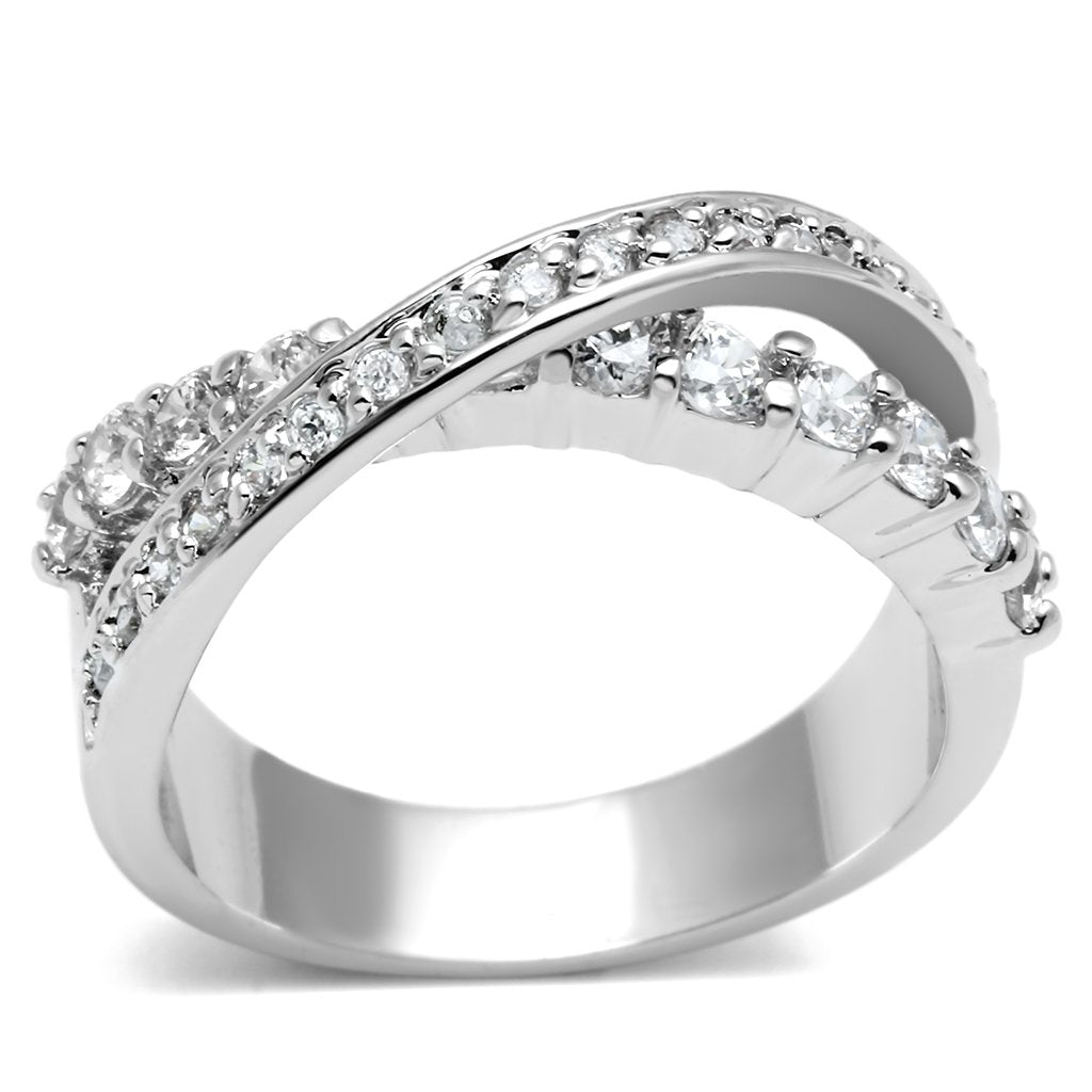 MA3W274 - Rhodium Brass Ring with AAA Grade CZ  in Clear