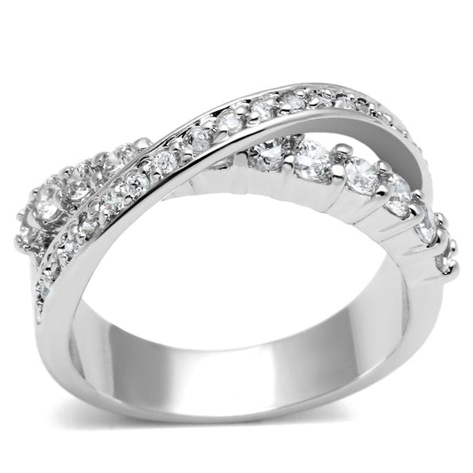 MA3W274 - Rhodium Brass Ring with AAA Grade CZ  in Clear