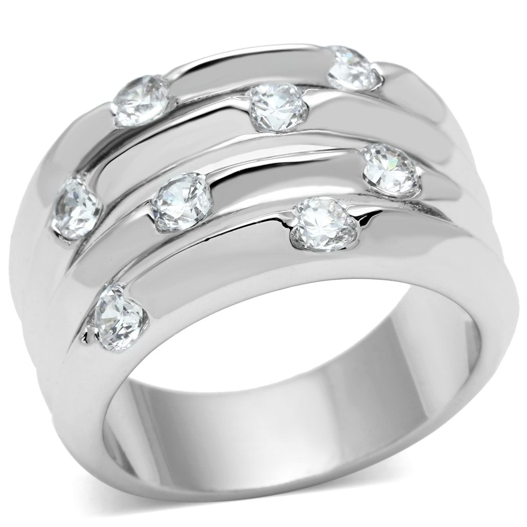 MA3W275 - Rhodium Brass Ring with AAA Grade CZ  in Clear