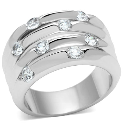 MA3W275 - Rhodium Brass Ring with AAA Grade CZ  in Clear
