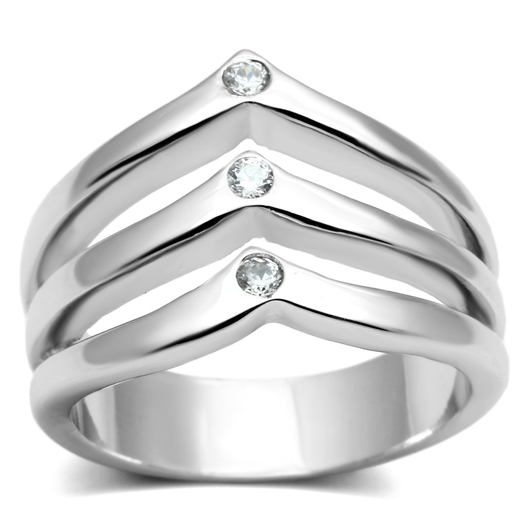 MA3W276 - Rhodium Brass Ring with AAA Grade CZ  in Clear