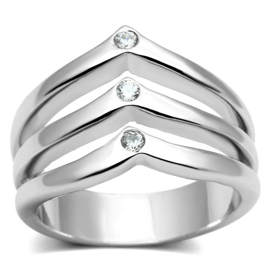 MA3W276 - Rhodium Brass Ring with AAA Grade CZ  in Clear