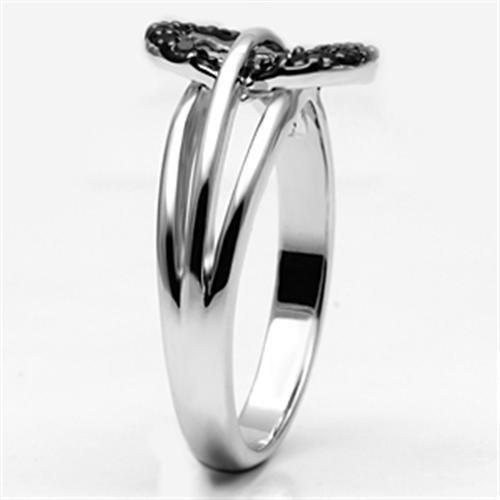 MA3W277 - Rhodium + Ruthenium Brass Ring with AAA Grade CZ  in Black Diamond