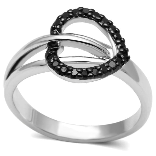 MA3W277 - Rhodium + Ruthenium Brass Ring with AAA Grade CZ  in Black Diamond