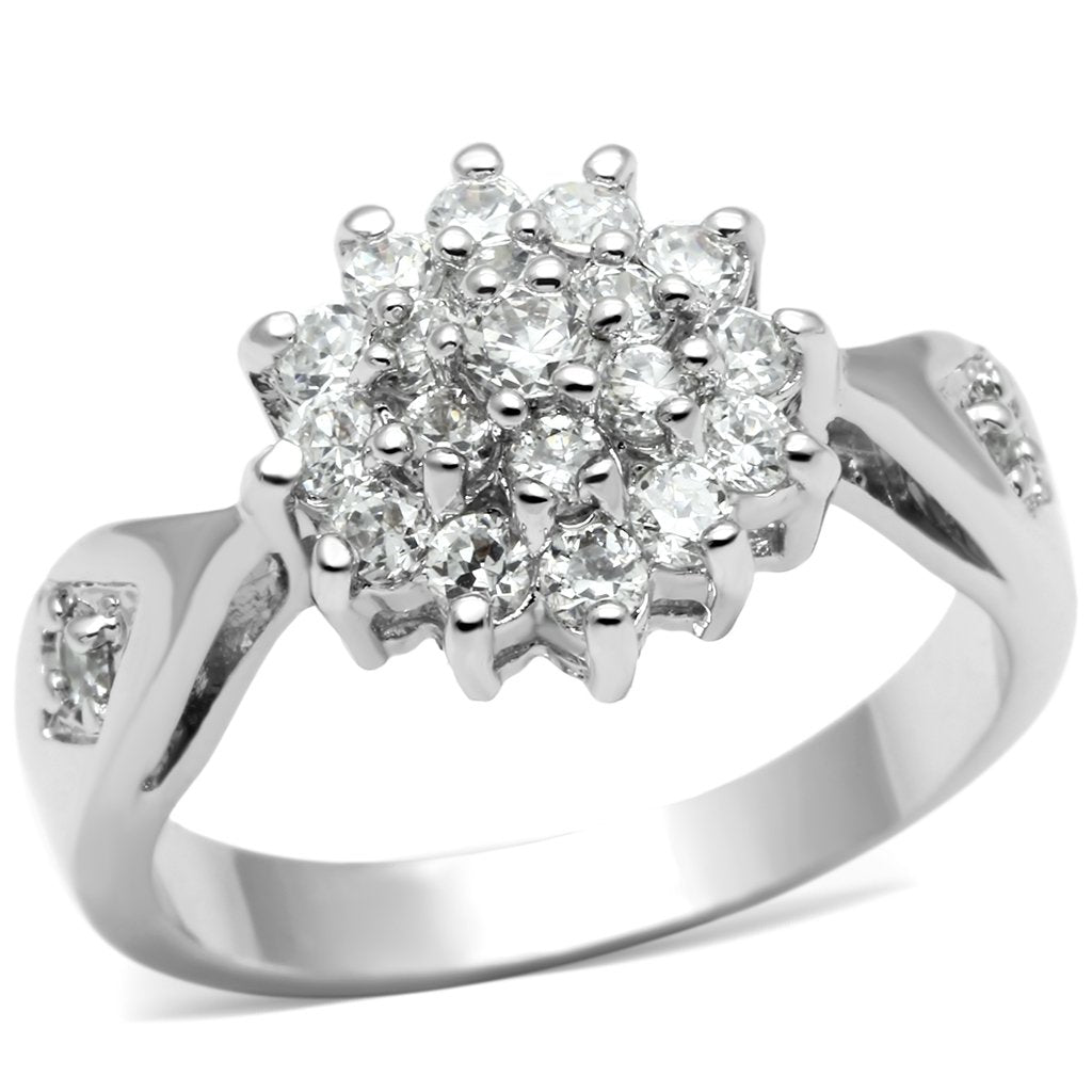 MA3W278 - Rhodium Brass Ring with AAA Grade CZ  in Clear