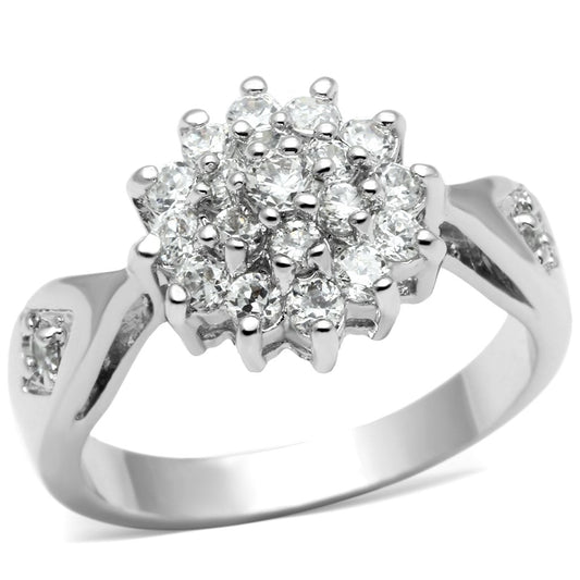 MA3W278 - Rhodium Brass Ring with AAA Grade CZ  in Clear