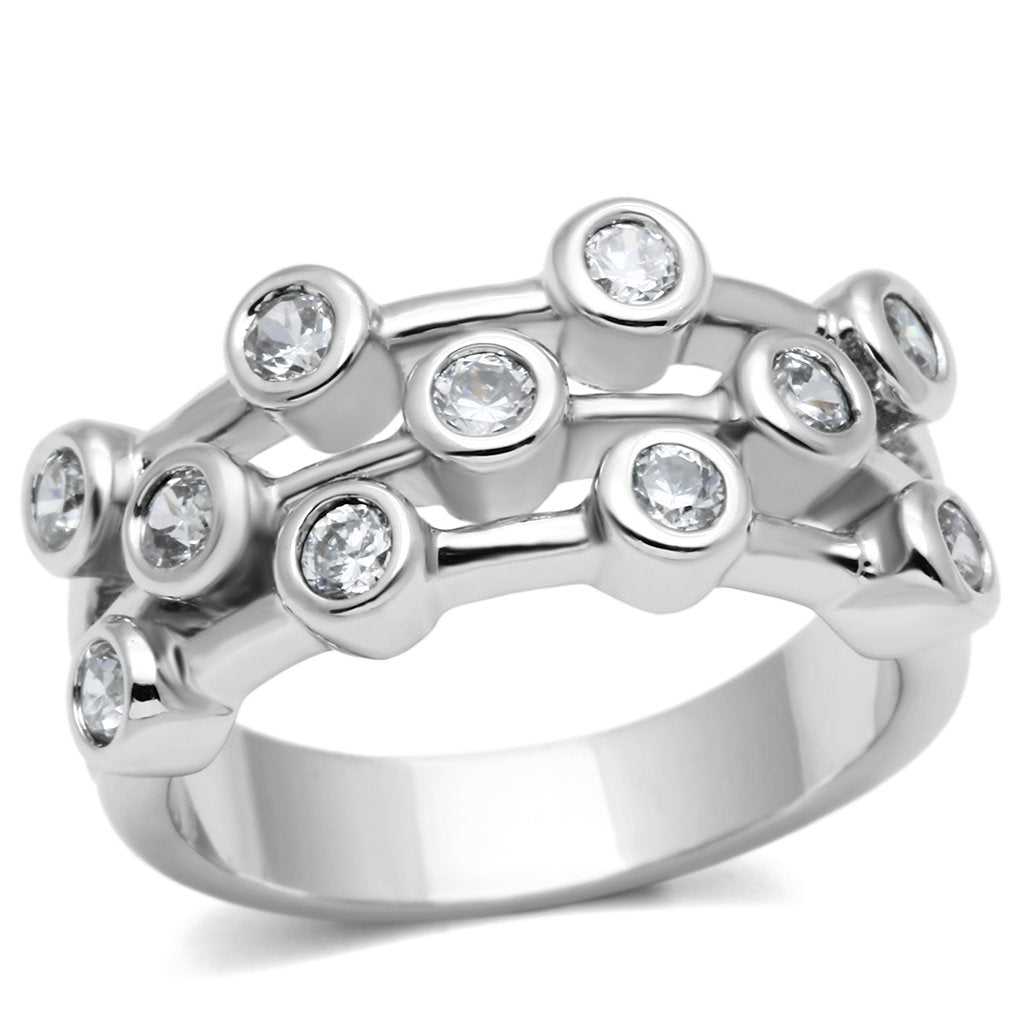 MA3W280 - Rhodium Brass Ring with AAA Grade CZ  in Clear