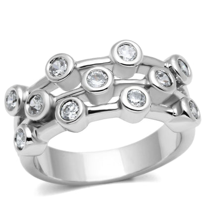 MA3W280 - Rhodium Brass Ring with AAA Grade CZ  in Clear
