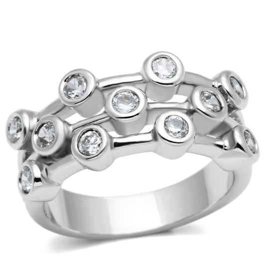 MA3W280 - Rhodium Brass Ring with AAA Grade CZ  in Clear