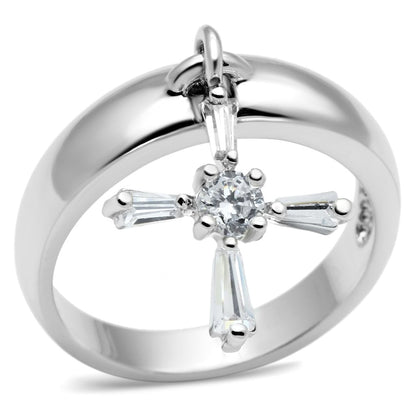 MA3W283 - Rhodium Brass Ring with AAA Grade CZ  in Clear