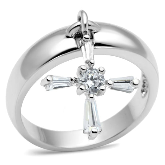 MA3W283 - Rhodium Brass Ring with AAA Grade CZ  in Clear