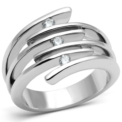 MA3W285 - Rhodium Brass Ring with AAA Grade CZ  in Clear