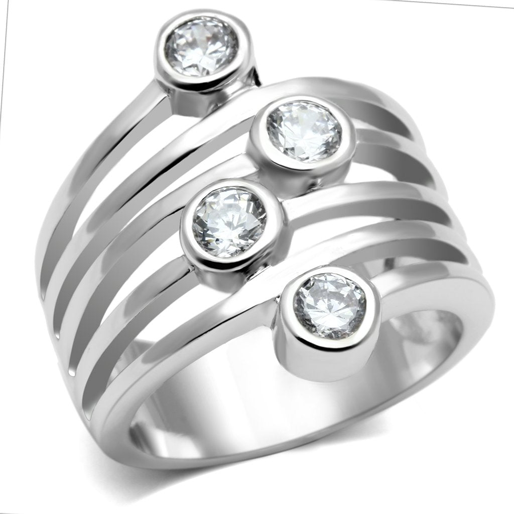 MA3W286 - Rhodium Brass Ring with AAA Grade CZ  in Clear