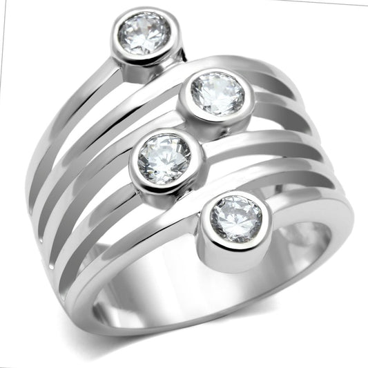 MA3W286 - Rhodium Brass Ring with AAA Grade CZ  in Clear