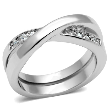MA3W287 - Rhodium Brass Ring with AAA Grade CZ  in Clear