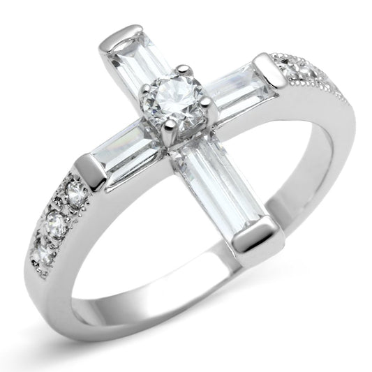 MA3W288 - Rhodium Brass Ring with AAA Grade CZ  in Clear