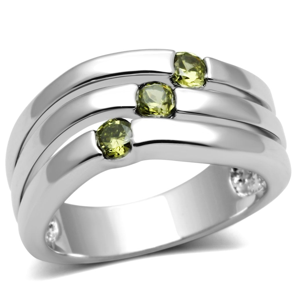 MA3W289 - Rhodium Brass Ring with AAA Grade CZ  in Olivine color