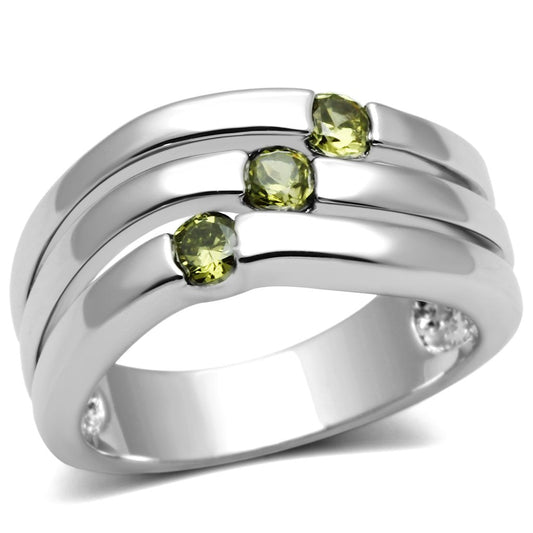 MA3W289 - Rhodium Brass Ring with AAA Grade CZ  in Olivine color