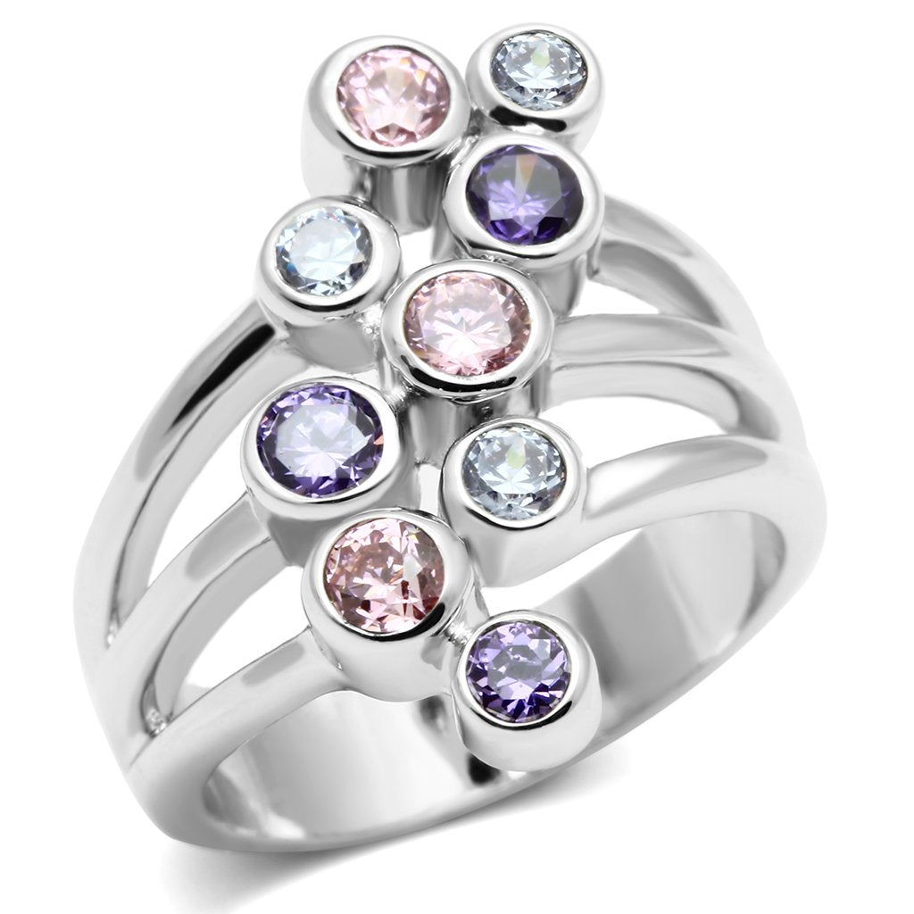 MALorna Cocktail Ring - Rhodium Brass, AAA CZ , Multi Color - 3W290