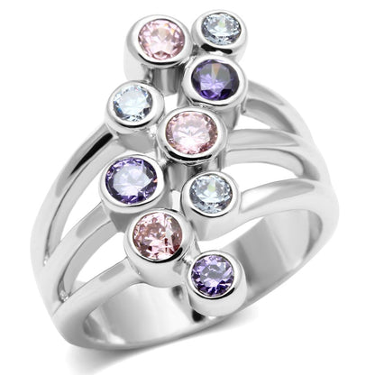 MALorna Cocktail Ring - Rhodium Brass, AAA CZ , Multi Color - 3W290