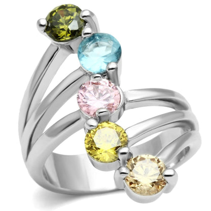 MALyra Cocktail Ring - Rhodium Brass, AAA CZ , Multi Color - 3W291