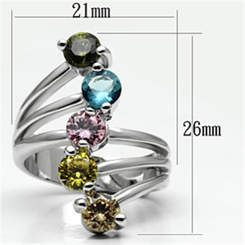 MALyra Cocktail Ring - Rhodium Brass, AAA CZ , Multi Color - 3W291