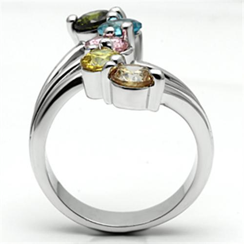 MALyra Cocktail Ring - Rhodium Brass, AAA CZ , Multi Color - 3W291