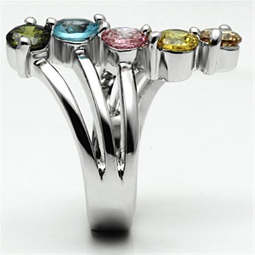 MALyra Cocktail Ring - Rhodium Brass, AAA CZ , Multi Color - 3W291