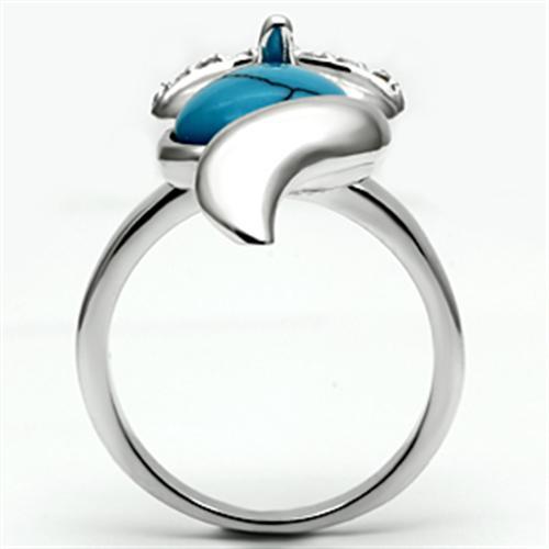 MA3W295 - Rhodium Brass Ring with Synthetic Turquoise in Sea Blue