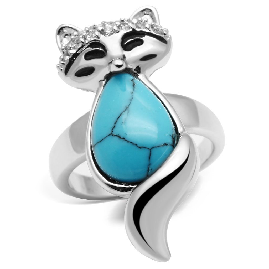 MA3W295 - Rhodium Brass Ring with Synthetic Turquoise in Sea Blue