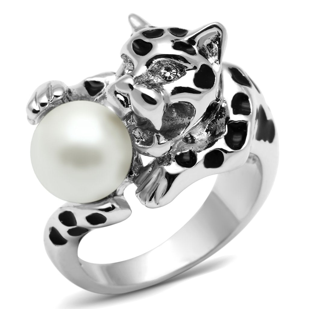 MA3W297 - Rhodium Brass Ring with Synthetic Pearl in White