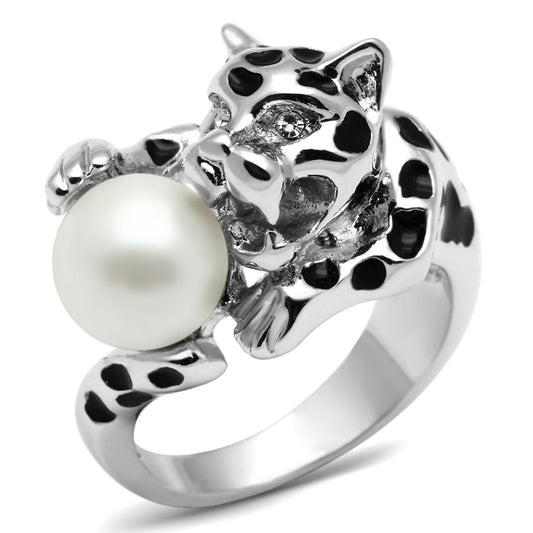 MA3W297 - Rhodium Brass Ring with Synthetic Pearl in White