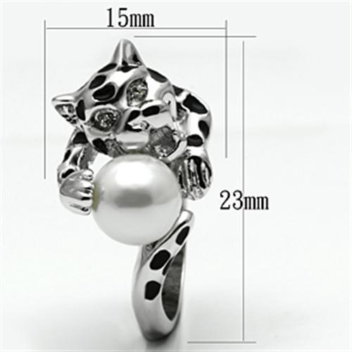 MA3W297 - Rhodium Brass Ring with Synthetic Pearl in White