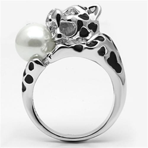 MA3W297 - Rhodium Brass Ring with Synthetic Pearl in White