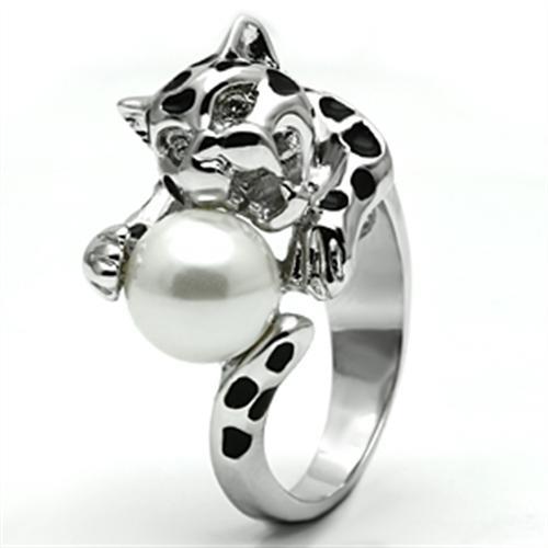 MA3W297 - Rhodium Brass Ring with Synthetic Pearl in White