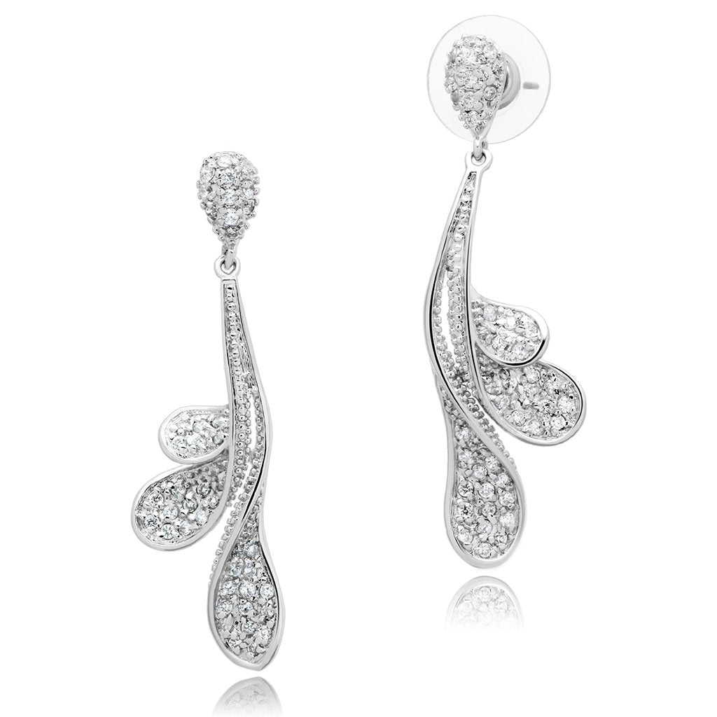MA3W299 - Rhodium Brass Earrings with AAA Grade CZ  in Clear