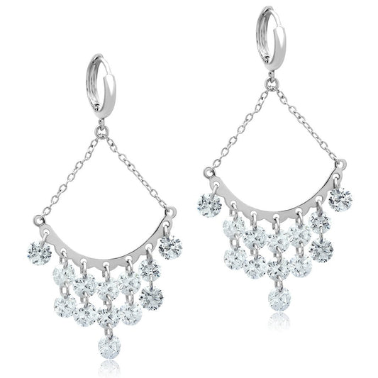 MA3W300 - Rhodium Brass Earrings with AAA Grade CZ  in Clear