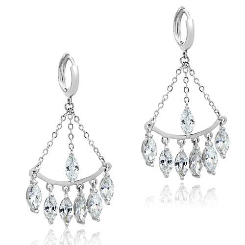 MA3W301 - Rhodium Brass Earrings with AAA Grade CZ  in Clear