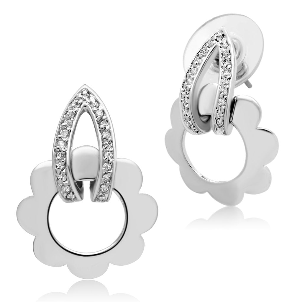 MA3W302 - Rhodium Brass Earrings with AAA Grade CZ  in Clear
