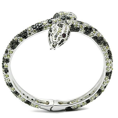 MA3W303 - Rhodium + Ruthenium Brass Bangle with AAA Grade CZ  in Multi Color