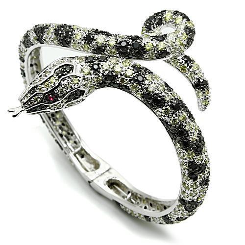 MA3W303 - Rhodium + Ruthenium Brass Bangle with AAA Grade CZ  in Multi Color