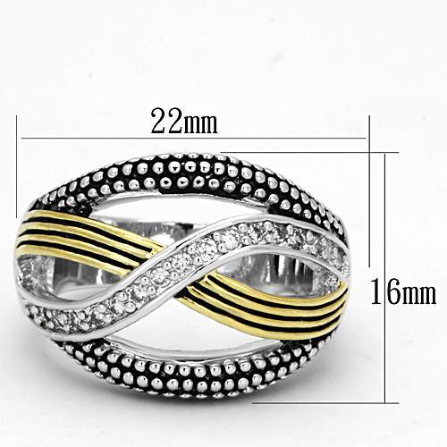 MA3W305 - Reverse Two-Tone Brass Ring with AAA Grade CZ  in Clear