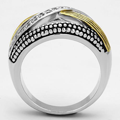 MA3W305 - Reverse Two-Tone Brass Ring with AAA Grade CZ  in Clear